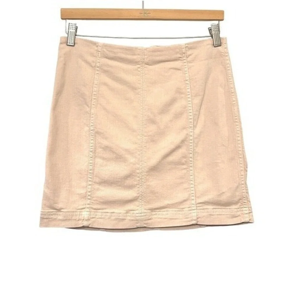 Free People Modern Femme Denim Mini‎ Skirt 8 Stone High-Waisted Bodycon Neutral
